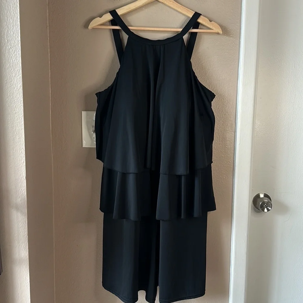 FIT 4 U Black Tiered High Neck One Piece Swim Romper
